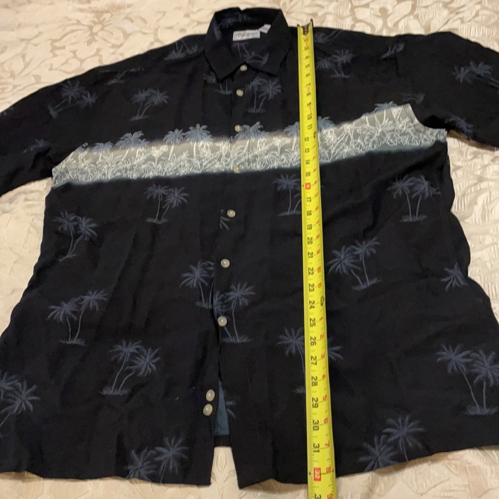 Windham Pointe Men’s SZ L Tropical Button Down Short Sleeve Shirt Black/ White - Picture 9 of 11